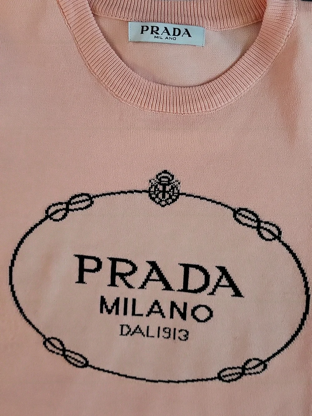 Prada Pink Logo Short-Sleeve Knit Top 20 Across 21 Up & down - Picture 4 of 12